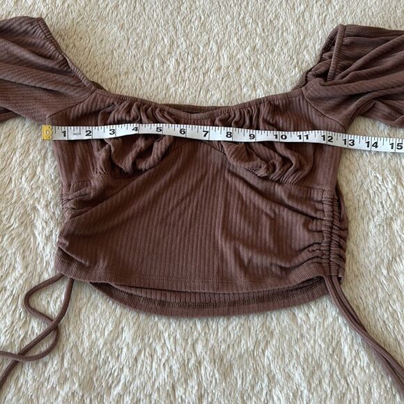 Fashion Nova ruched peasant top brown size small - Picture 5 of 16